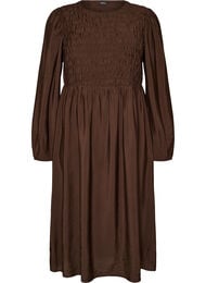 Midikjole i viskose med smock, Brun
