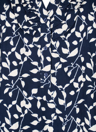 3/4 ærmet bluse i bomuld med print, Navy Blazer Leaf, Packshot image number 2