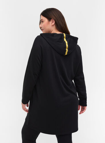Lang sweatshirt med v-hals og hætte, Black, Model image number 1