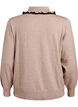 Strikbluse med flæsedekoreret polokrave, Beige, Packshot image number 1