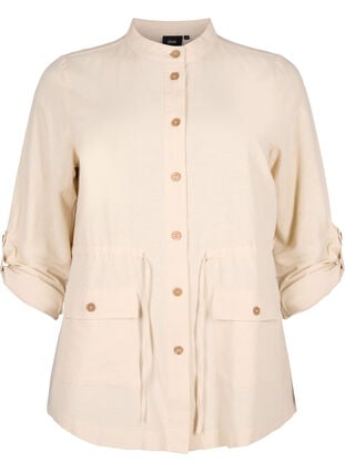 Skjorte i hørblend med lommer, Sandshell, Packshot image number 0