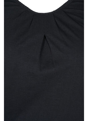 Ensfarvet bluse med 3/4 ærmer i bomuld, Black, Packshot image number 2