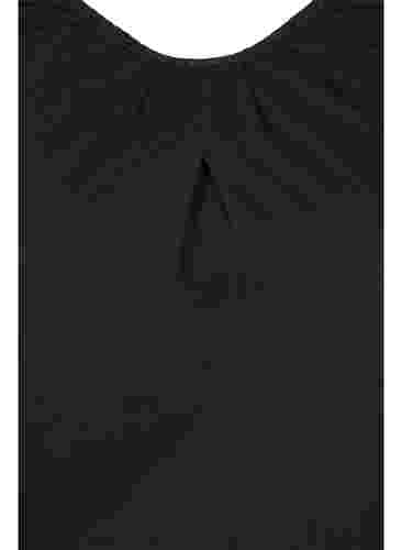 Ensfarvet bluse med 3/4 ærmer i bomuld, Black, Packshot image number 2