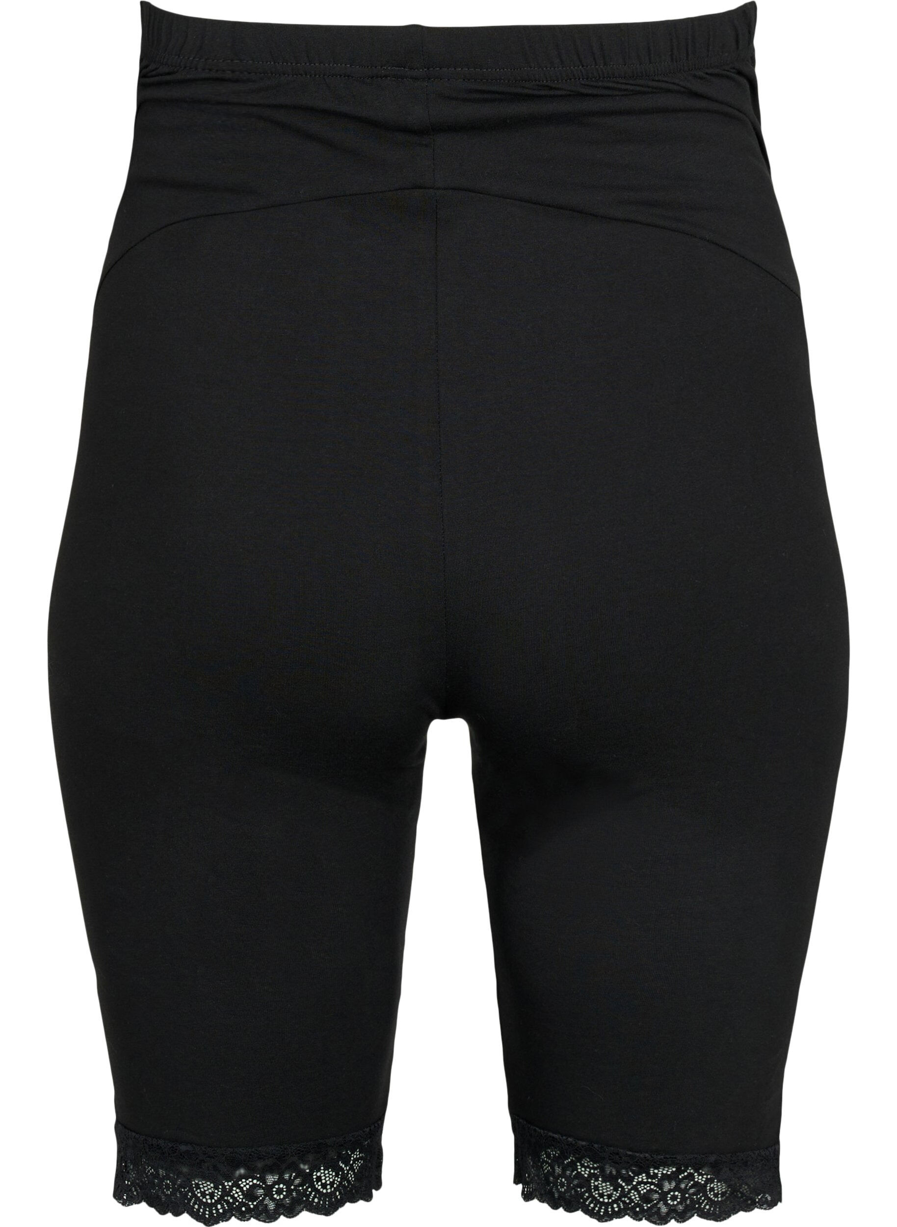 Zizzi Graviditets cykelshorts med blondekant, Black, Packshot image number 1