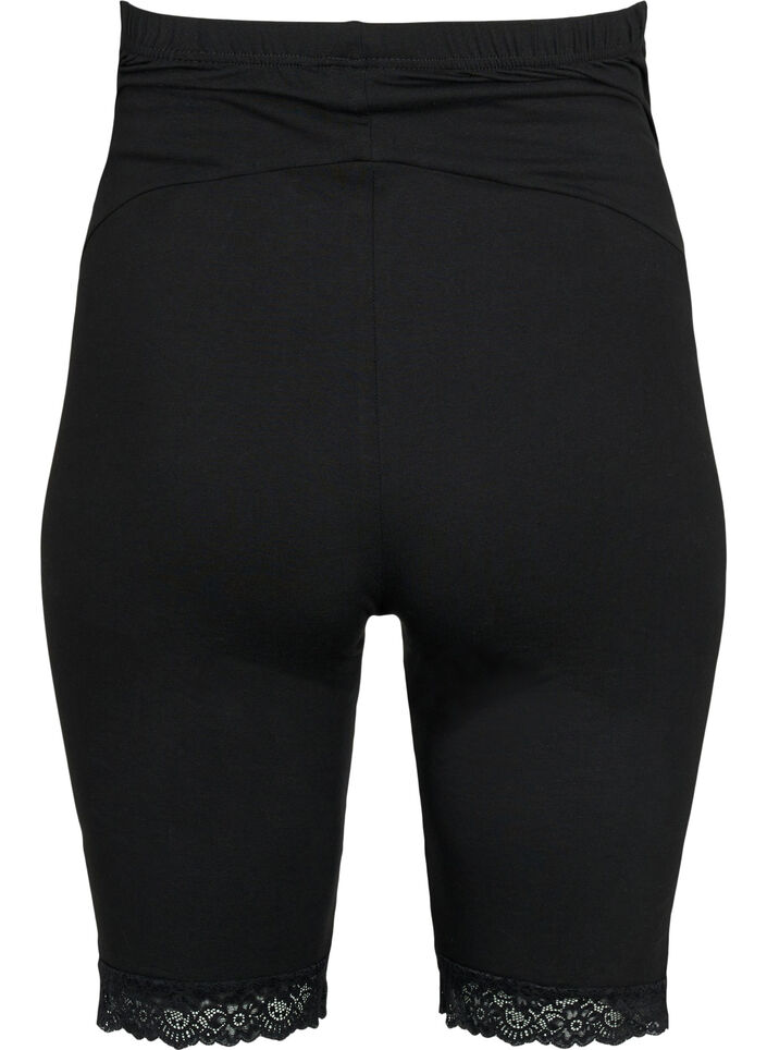 Graviditets cykelshorts med blondekant, Black, Packshot image number 1