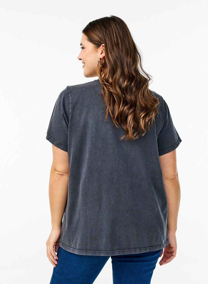 T-shirt i økologisk bomuld med grafisk print, Grå, Model image number 2