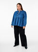 Stribet denimbluse med bindebånd foran, Blå, Model image number 1