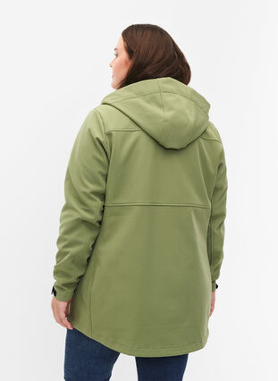 Kort softshell jakke med lommer, Oil Green, Model image number 1