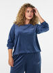 Velourbluse med broderet tekstmotiv, Bl&aring;, Model image number 0