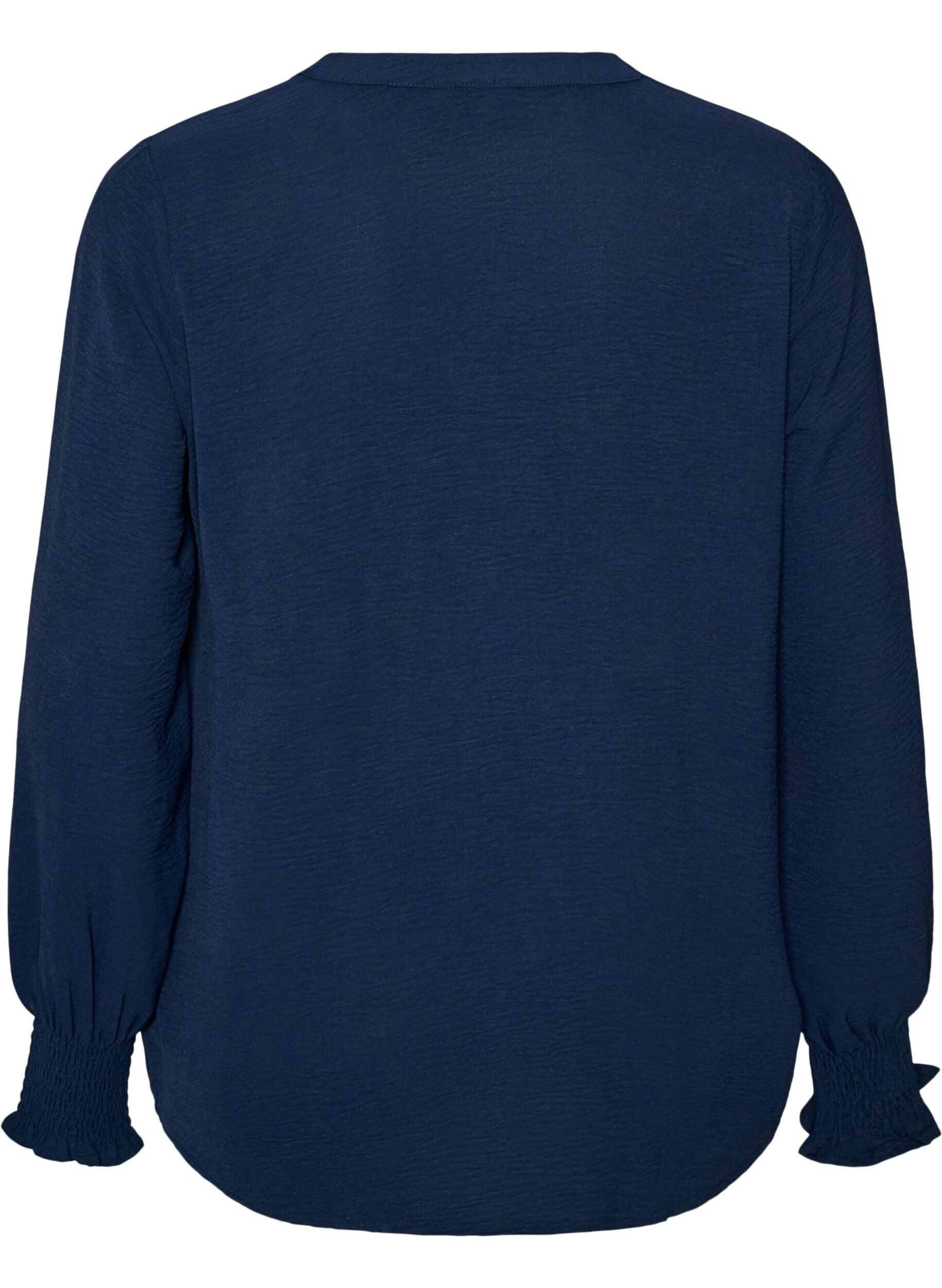 ZizziBluse med smock manchetter og V-udsk&aelig;ring, Bl&aring;, Packshot image number 1