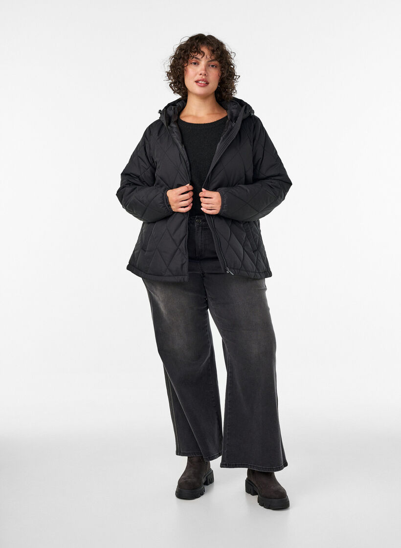 Let vatteret jakke med diamantquilt, Sort, Model image number 1