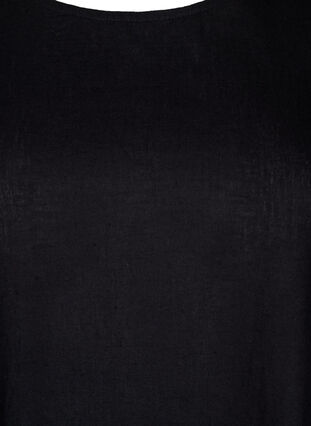 Kortærmet bluse i bomuldsmix med hør og snøredetalje, Black, Packshot image number 2