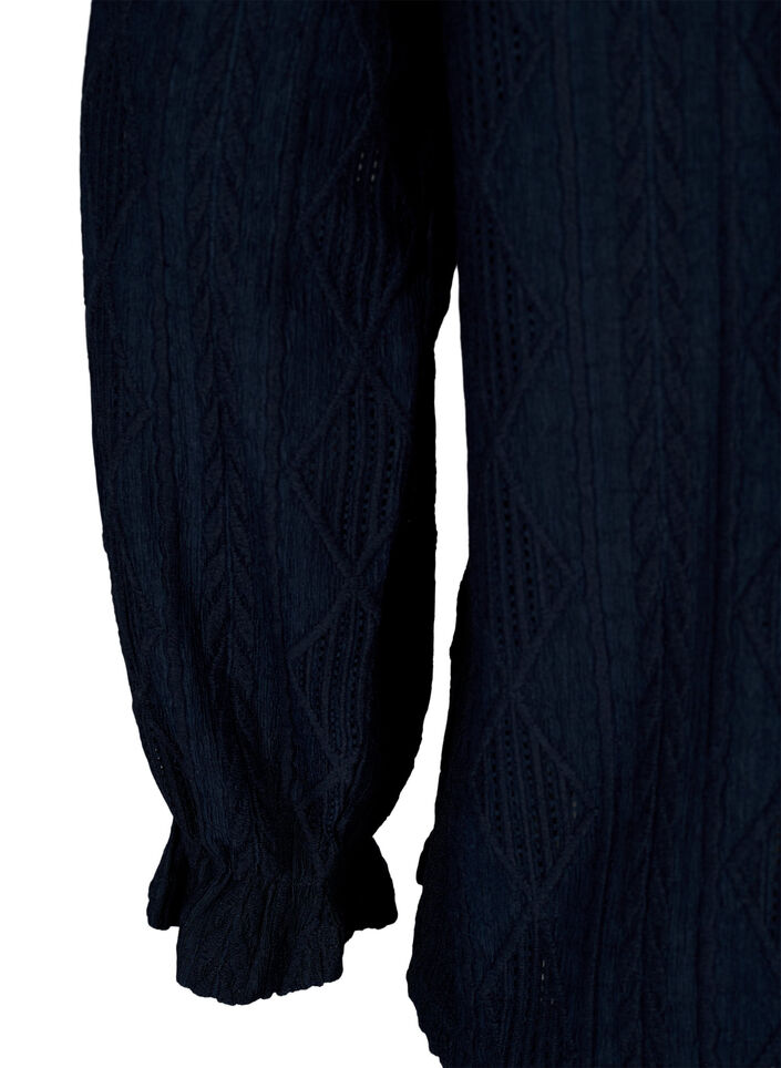 Bluse med flæsedetaljer og tone-i-tone mønster, Night Sky, Packshot image number 3