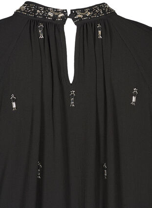 Langærmet kjole med perler og smock, Black, Packshot image number 3