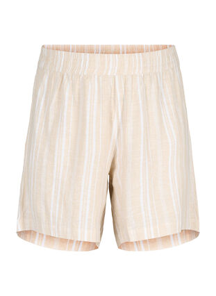 Stribede shorts i hør-viskosemix , Beige White Stripe, Packshot image number 0