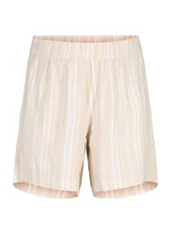 Stribede shorts i hør-viskosemix , Beige White Stripe