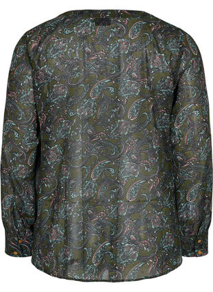 Skjorte med v-udskæring og paisley print, Green Paisley AOP, Packshot image number 1