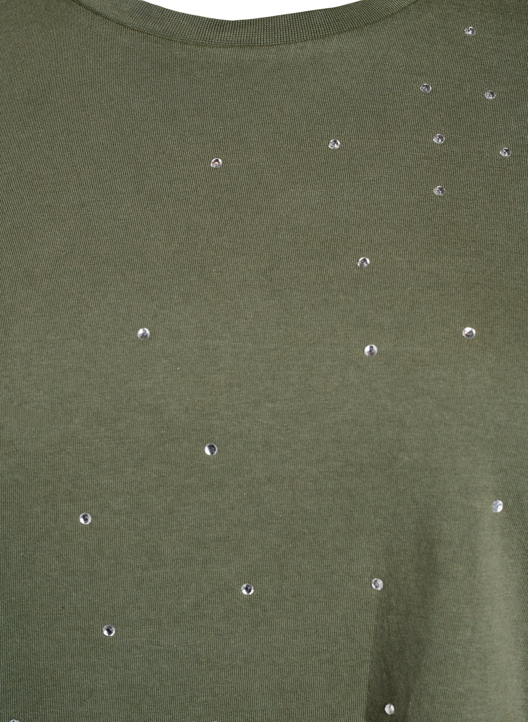 Zizzi T-shirt i &oslash;kologisk bomuld med rhinestone, Gr&oslash;n, Packshot image number 2