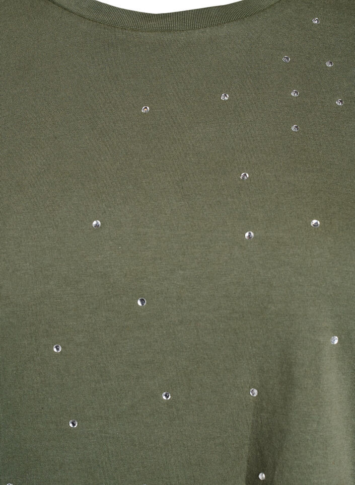 T-shirt i økologisk bomuld med rhinestone, Grøn, Packshot image number 2