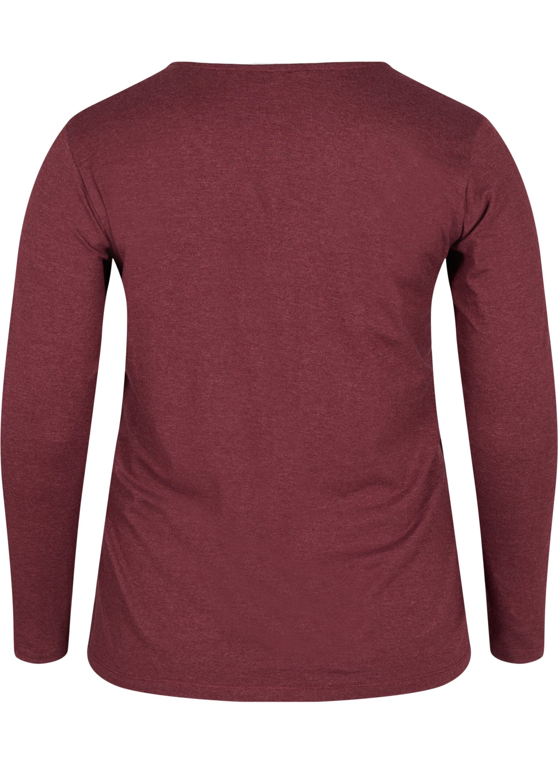 Zizzi Basis bluse med lange &aelig;rmer, Cabernet Melange, Packshot image number 1