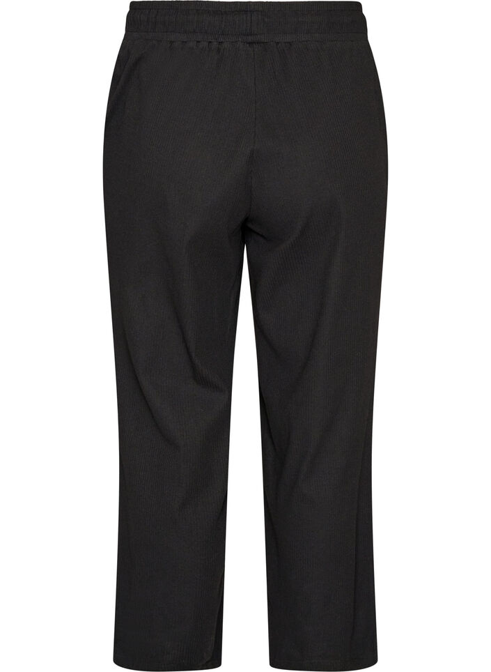 Pyjamasbukser med ribstruktur og lige ben, Sort, Packshot image number 1
