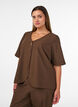 Bluse med glimmer og V-udsk&aelig;ring, Brun, Model image number 0