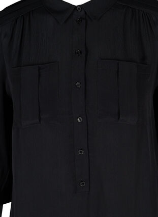 Viskose tunika med knapper og 3/4 ærmer, Black, Packshot image number 2