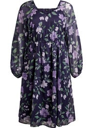 Festkjole i chiffon med lange &aelig;rmer, Bl&aring;