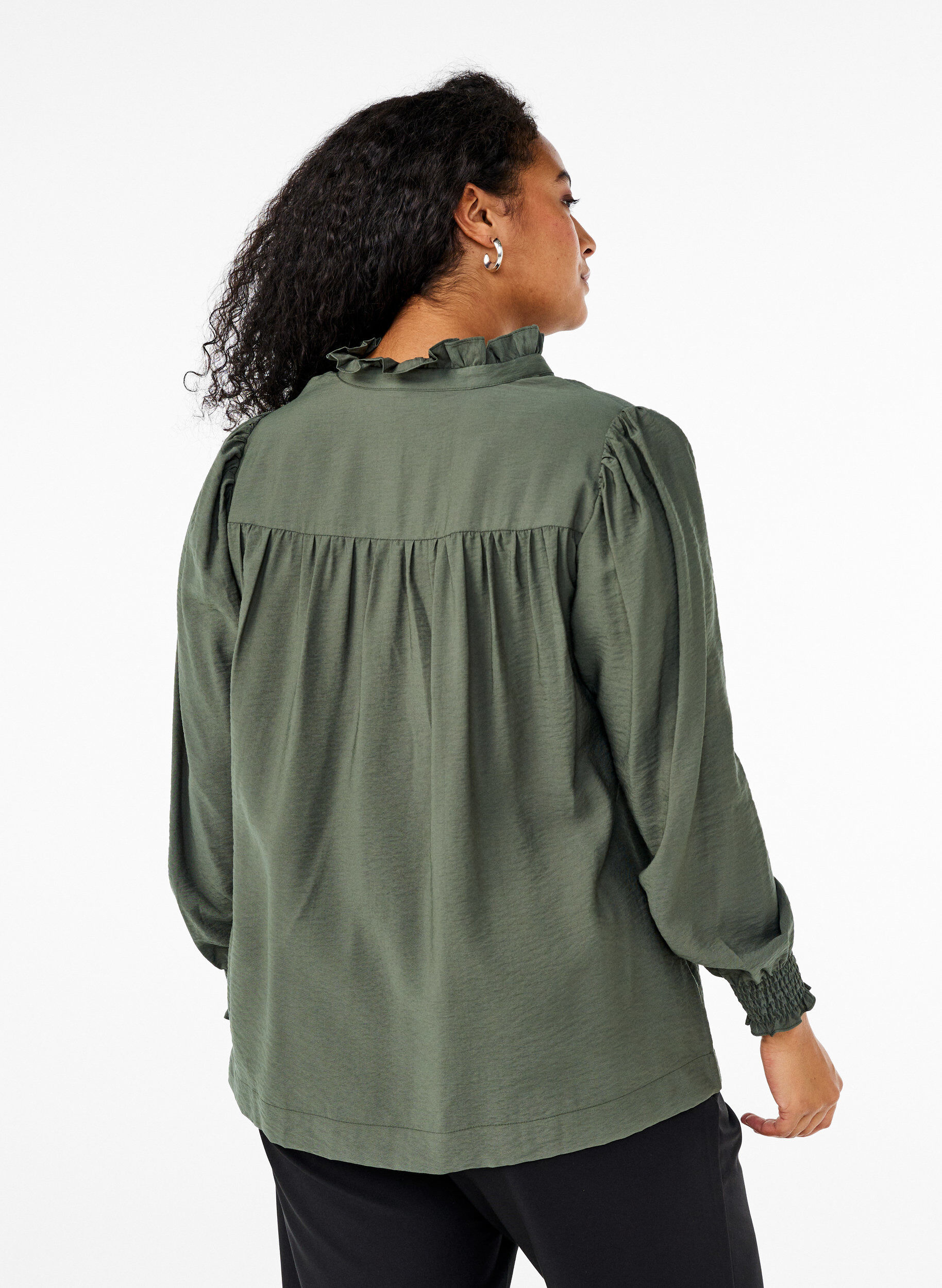 Zizzi Bluse med fl&aelig;sekrave, Gr&oslash;n, Model image number 2