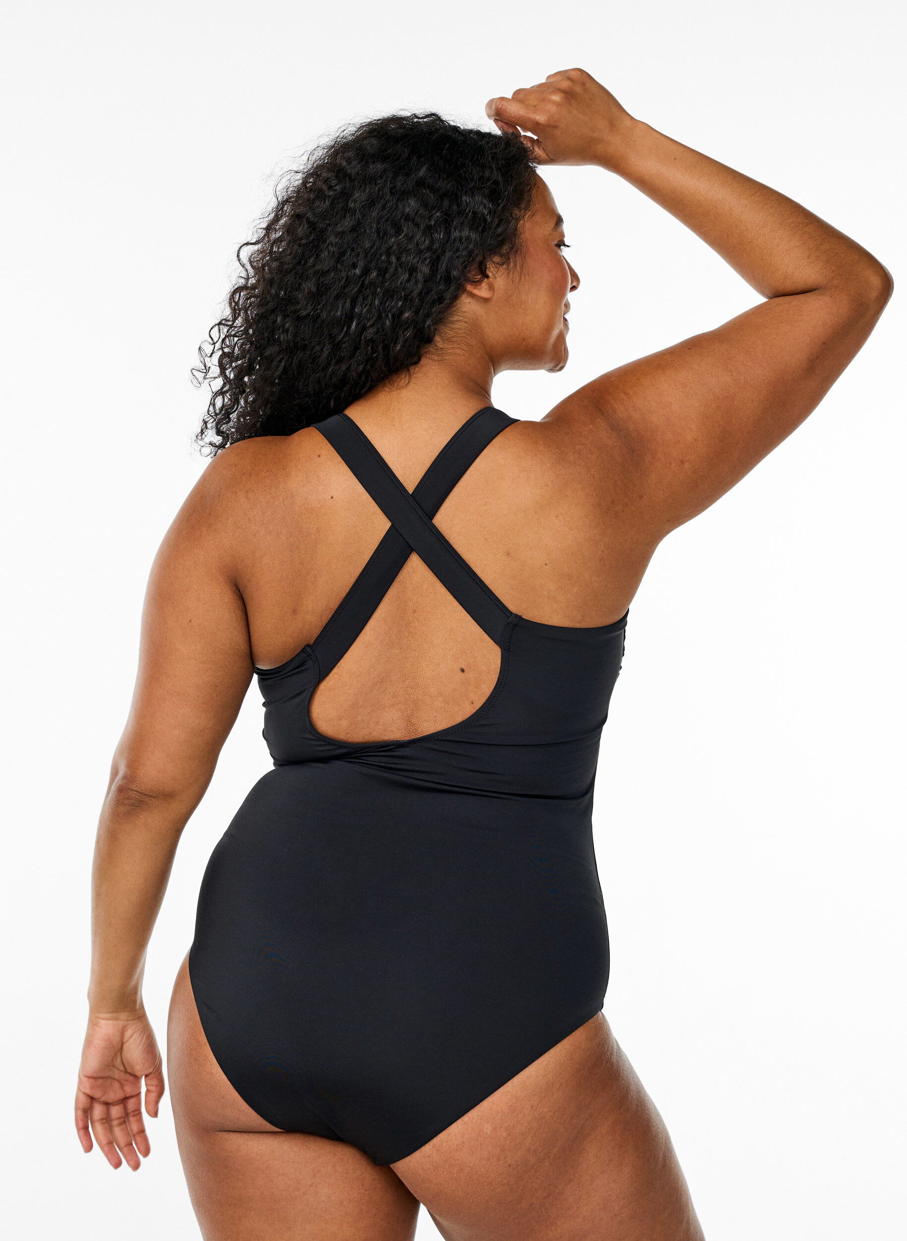 Zizzi Badedragt med krydsede stropper, Sort, Model image number 1