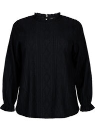 Bluse med flæsedetaljer og tone-i-tone mønster, Black