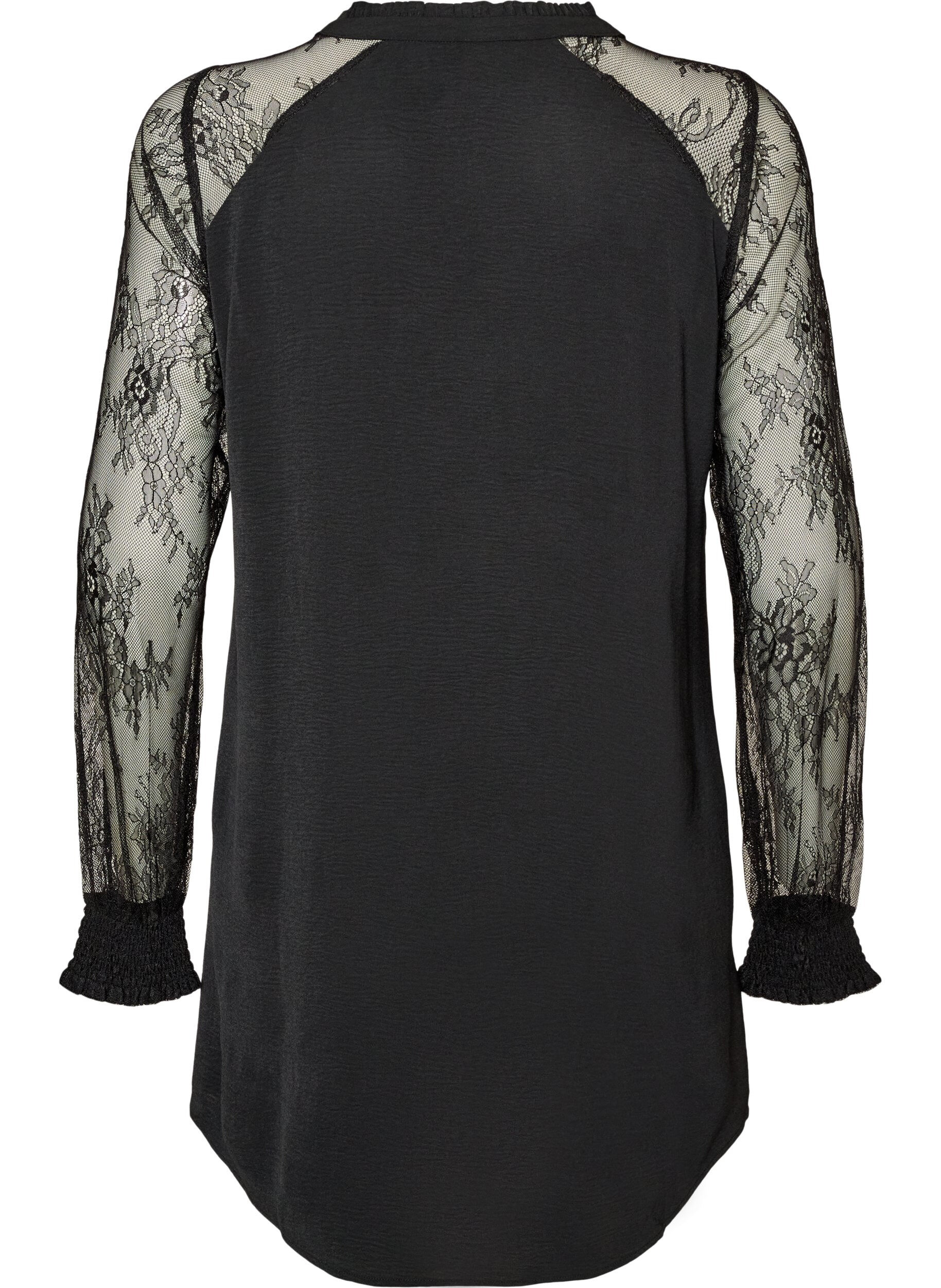 ZizziTunika med transparente blonde&aelig;rmer, Sort, Packshot image number 1