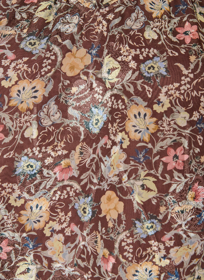 Chiffonkjole med blomsterprint og fl&aelig;selag, Brun, Packshot image number 2