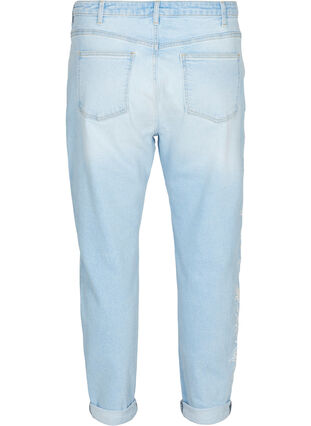 Cropped mom fit Mille jeans med broderi, Light blue denim, Packshot image number 1
