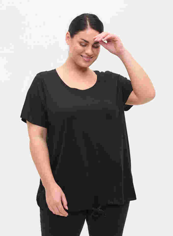 Kortærmet t-shirt med justerbar bund, Black, Model