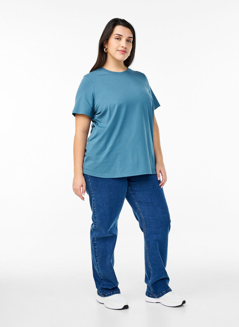 Basis t-shirt i bomuld med rund hals , Gr&aring;, Model image number 1