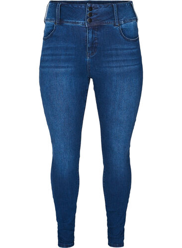 Super slim Bea jeans med ekstra høj talje, Blue denim, Packshot image number 0
