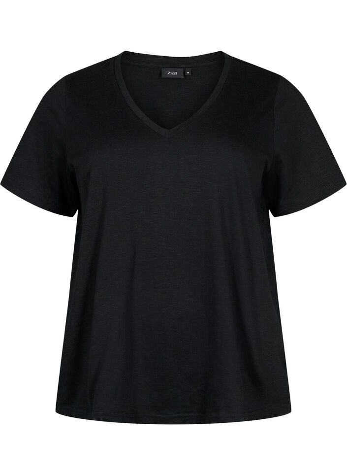 Kort&aelig;rmet basis t-shirt med v-hals, Sort, Packshot image number 0