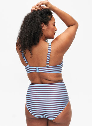 Højtaljet bikinitrusse med striber, BlueBrown Stripe AOP, Model image number 1