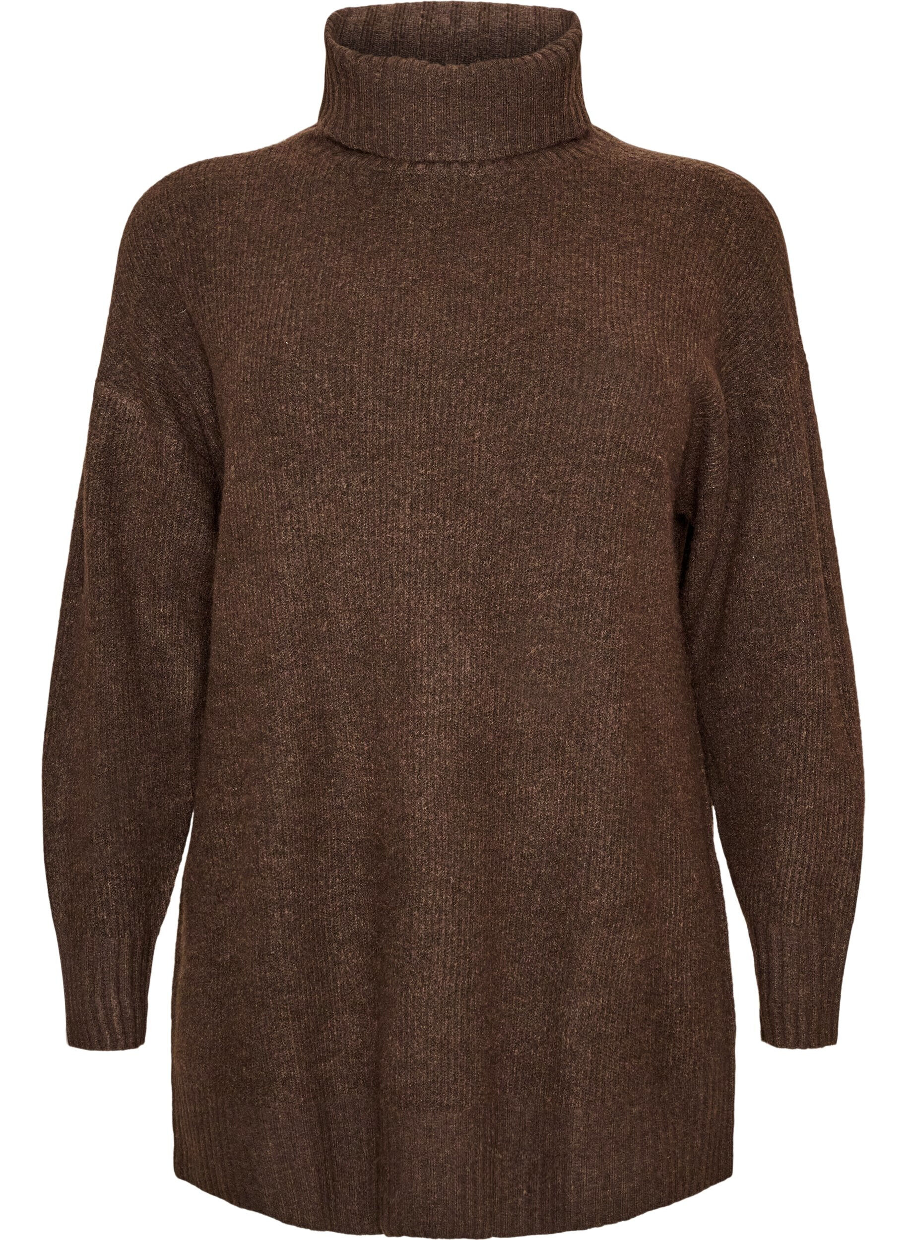 ZizziL&oslash;s strikbluse med rullekrave, Brun, Packshot image number 0