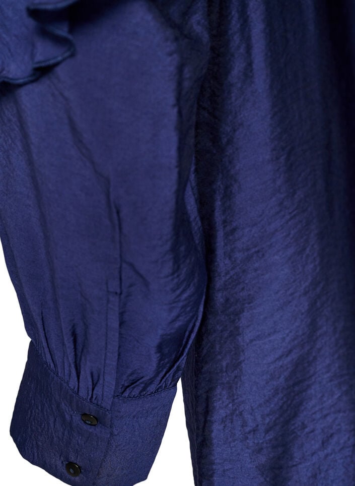 Viskosekjole med fl&aelig;ser og bindeb&aring;nd, Bl&aring;, Packshot image number 3