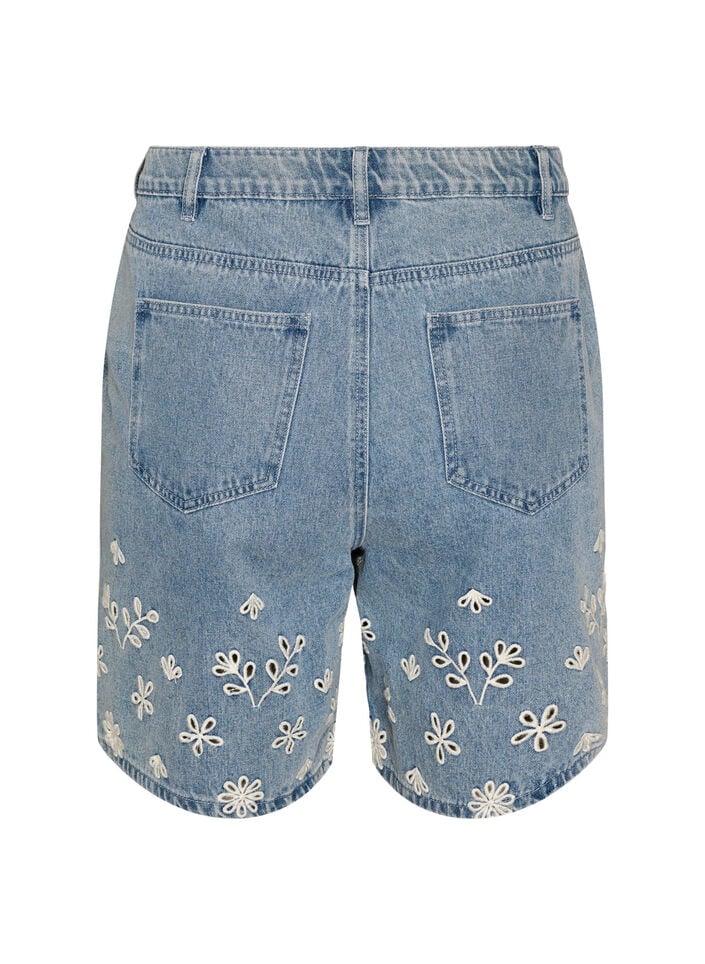 Denimshorts med broderie anglaise og h&oslash;j talje, Bl&aring;, Packshot image number 1