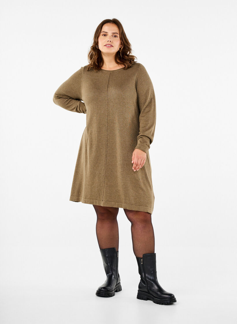 Strikkjole i bomulds-viskosemix, Grøn, Model image number 1