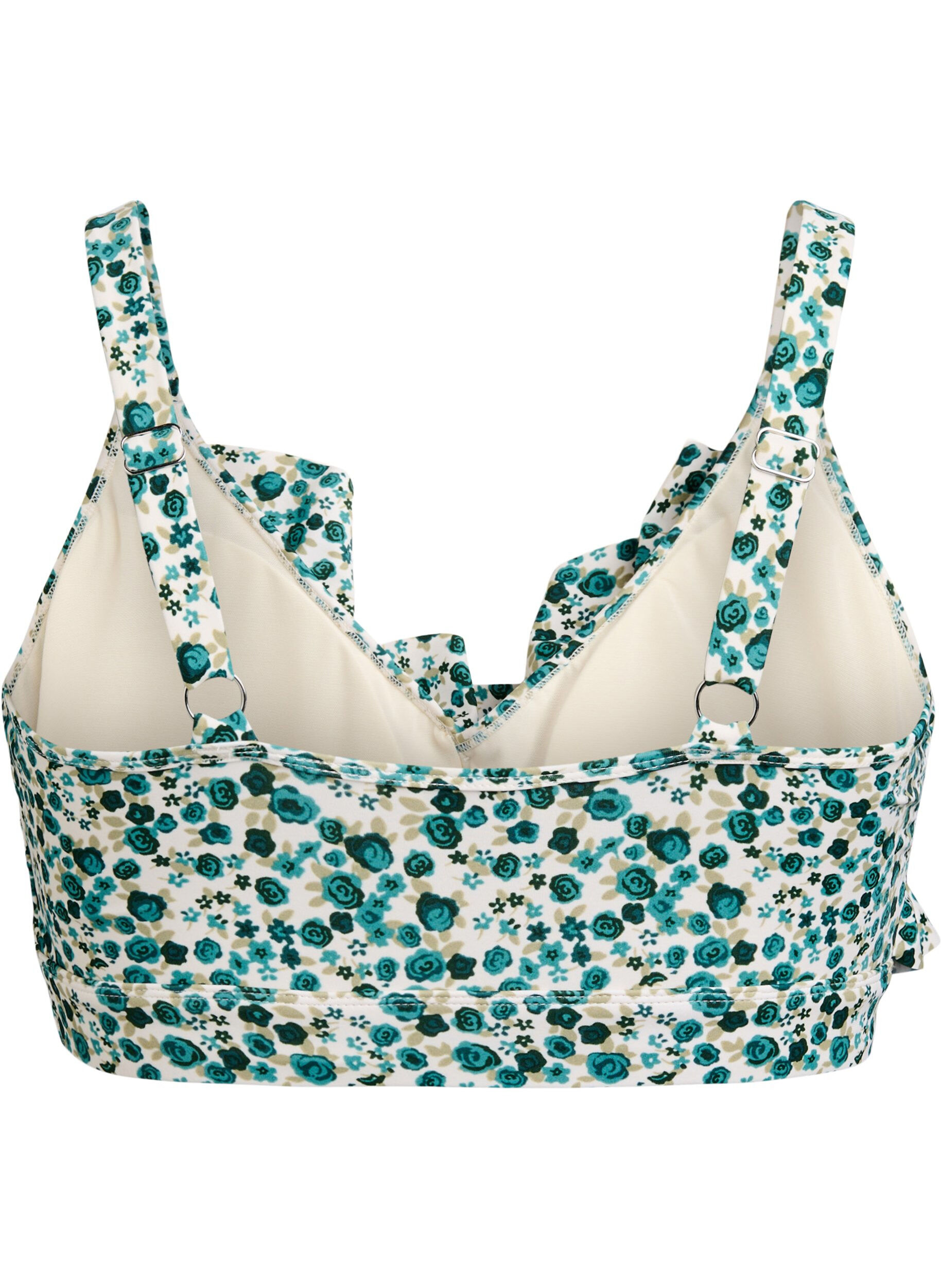 ZizziBlomstret bikini bh med fl&aelig;sedetaljer, Gr&oslash;n, Packshot image number 1
