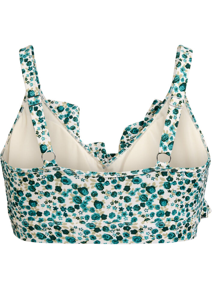 Blomstret bikini bh med fl&aelig;sedetaljer, Gr&oslash;n, Packshot image number 1