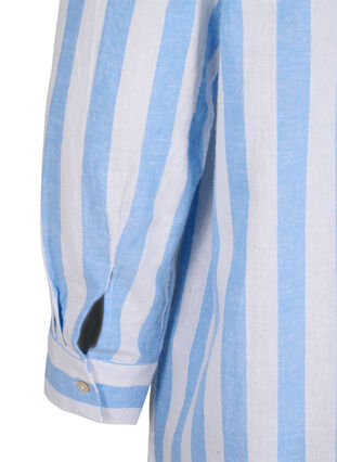 Lang skjorte i hør og bomuld, Blue White Stripe, Packshot image number 4