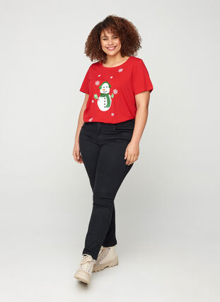 Jule t-shirt med pailletter, Red, Model image number 2