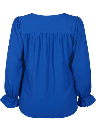 V-hals bluse med lange ærmer, Mazarine Blue, Packshot image number 1