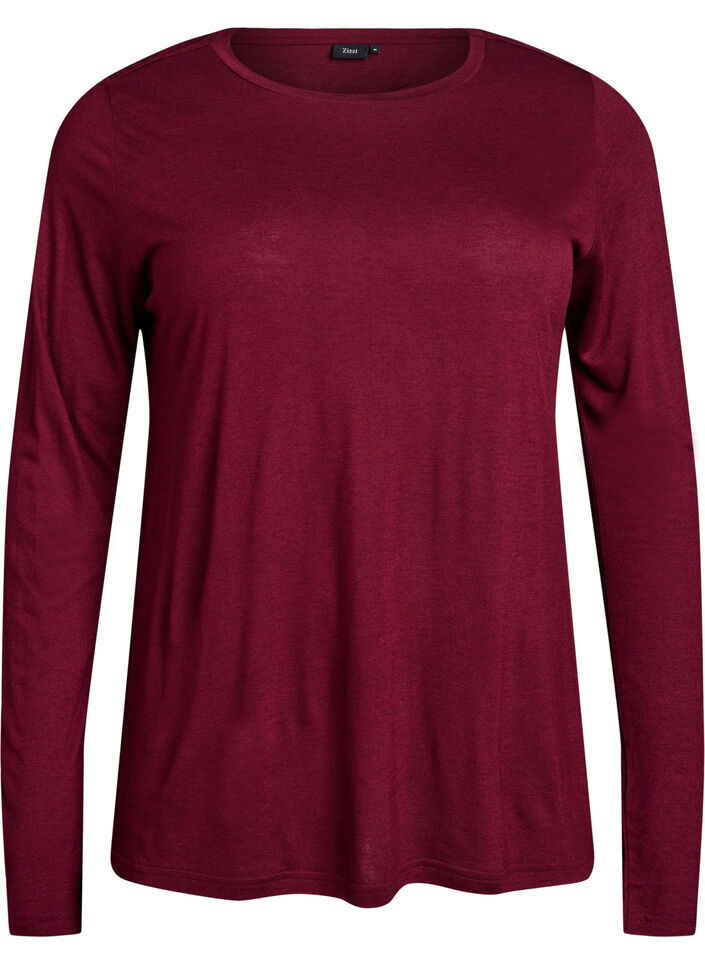 Lang&aelig;rmet bluse i uld og viskose, M&oslash;rk Bordeaux, Packshot image number 0