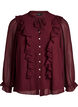 Transparent bluse med fl&aelig;ser og bindeb&aring;nd, R&oslash;d, Packshot image number 0